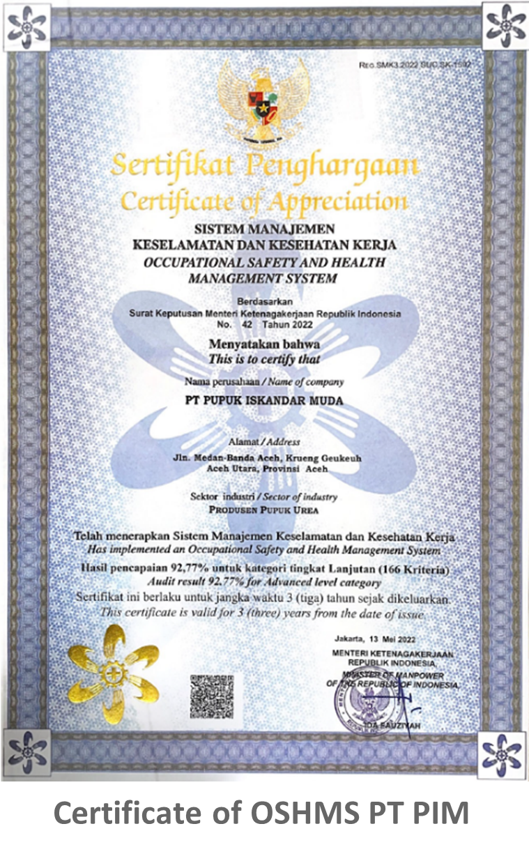 Certificate of OSHMS PT PIM